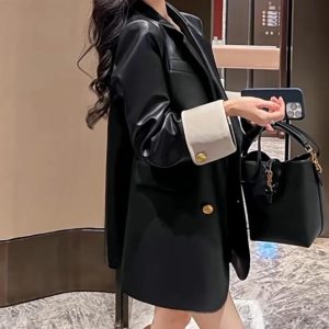 Black|White Sleeves Leather Jacket